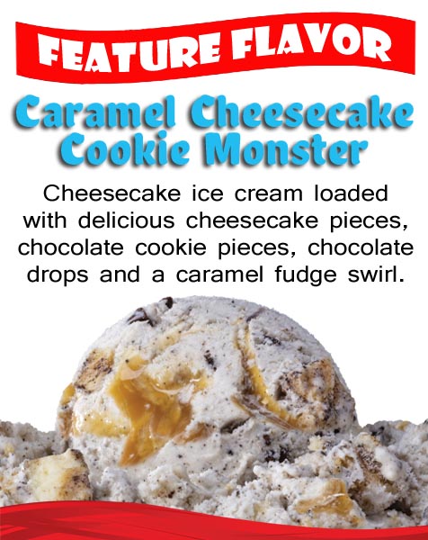 Ice Cream in Pigeon Forge at Kountry Kreamery - Caramel Cheesecake Cookie Monster Ice Cream