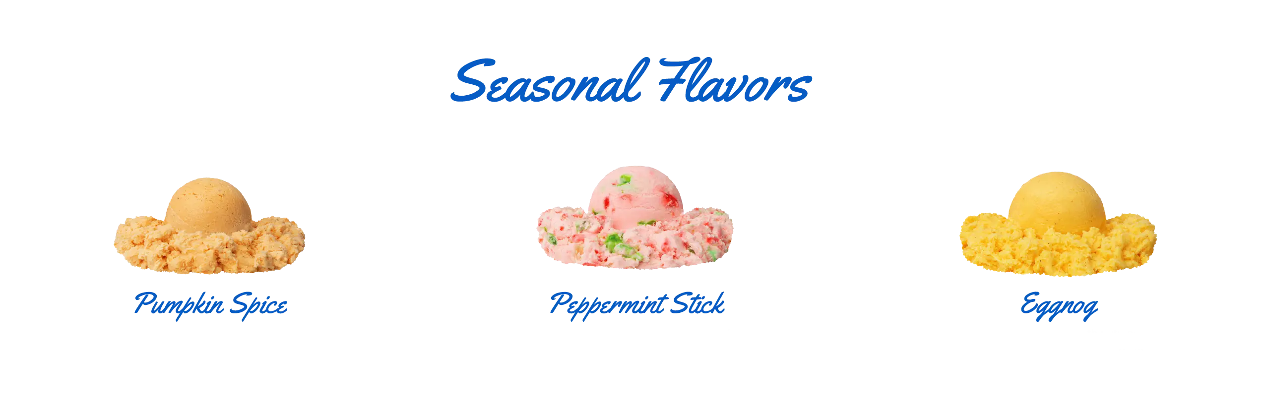 Menu 2 Kountry Kreamery's seasonal flavors featuring three Hershey's Ice Cream options: Pumpkin Spice, Peppermint Stick, and Eggnog.