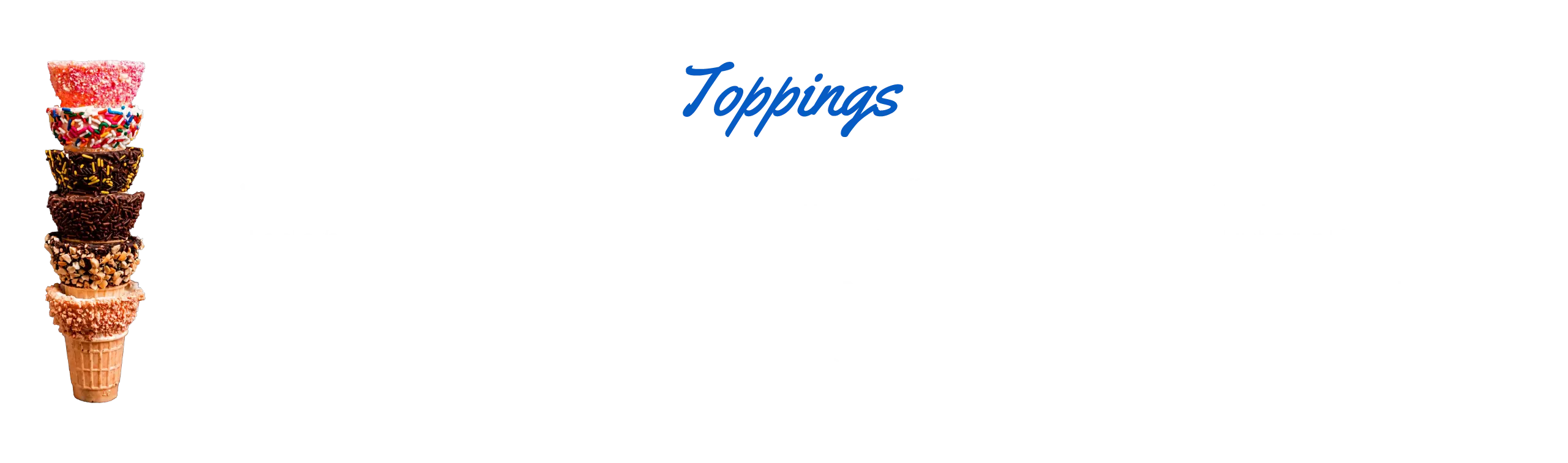 Menu 6 Kountry Kreamery's toppings offering a variety of Hershey's Ice Cream add-ons, including hot fudge, caramel, sprinkles, and candies